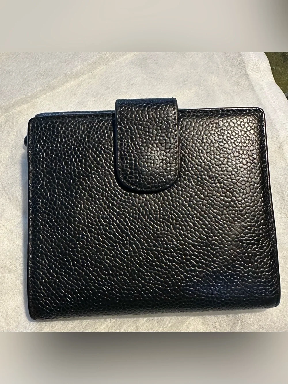 CHANEL Black Quilted Caviar Leather Compact Wallet with COA